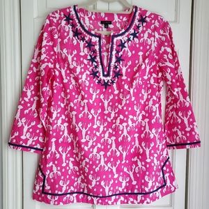 Talbots Preppy, Coastal Chic! Cotton top - Pink & White, Sz XS - Lobsters!